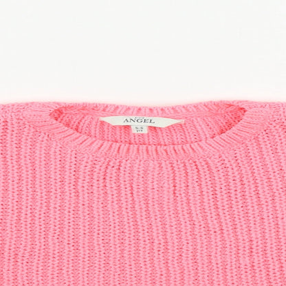 Close-up detail of evie girls’ pink jumper, size 5-6, years