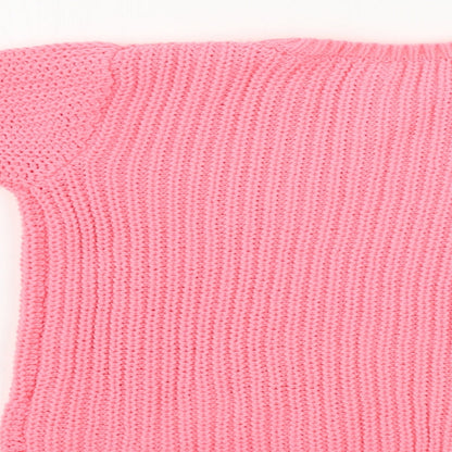 Brand and care label for evie girls’ pink jumper, size 5-6, years