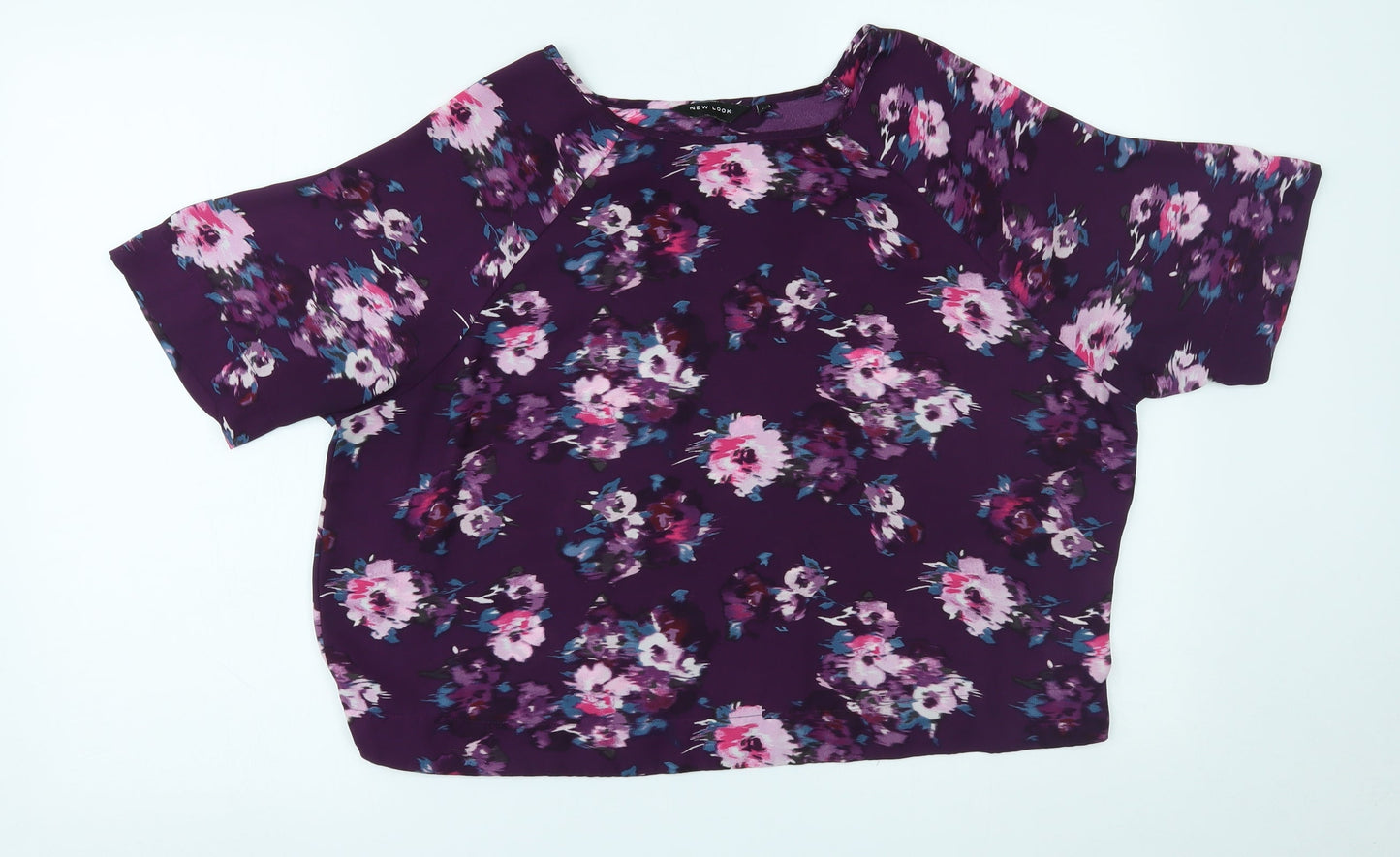 New Look Womens Purple Floral  Cropped Blouse Size 14