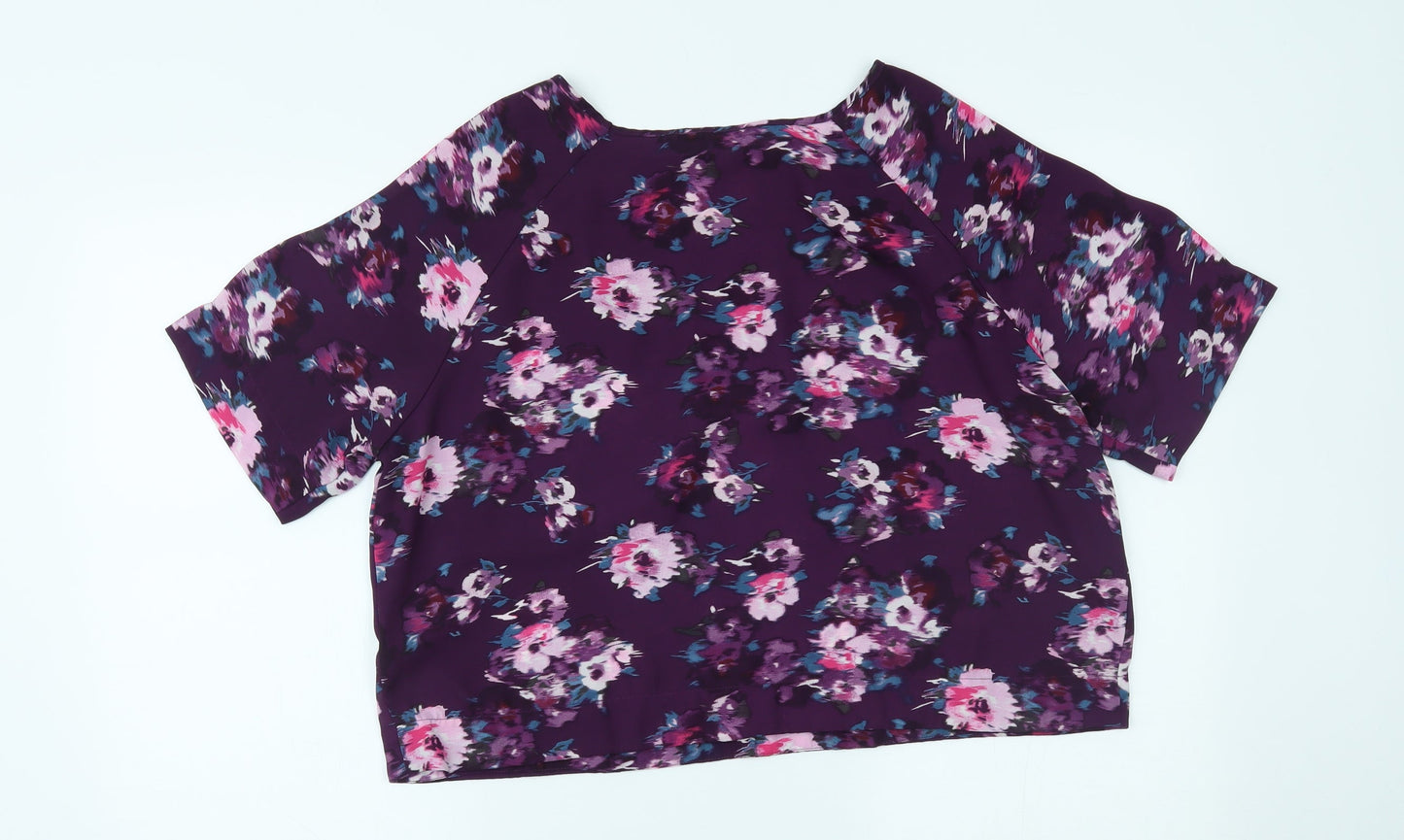 New Look Womens Purple Floral  Cropped Blouse Size 14