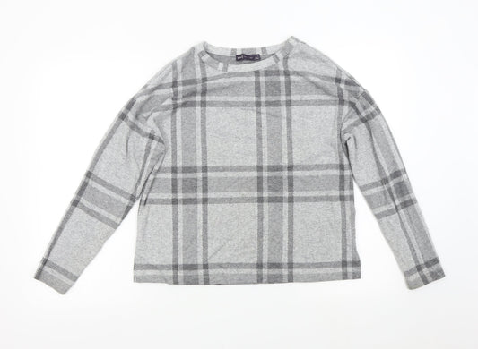 M&S Womens Grey Check  Pullover Jumper Size 10