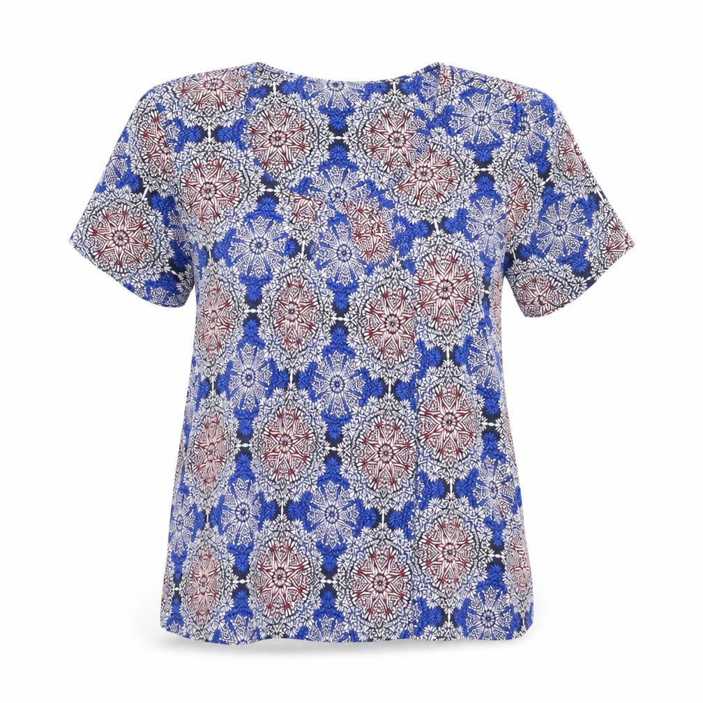 Marks & Spencer Womens Blue Geometric  Basic T-Shirt Size 8