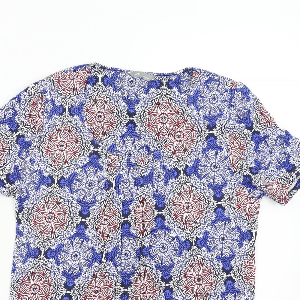 M&S Womens Blue Geometric  Basic T-Shirt Size 8