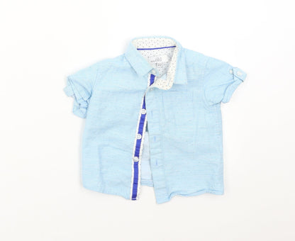 Additional front view of Lola & Maverick Baby Blue Basic Button-Up, size 12-18, Months