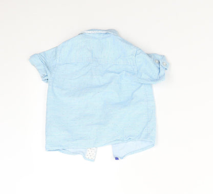 Back view of Lola & Maverick Baby Blue Basic Button-Up, size 12-18, Months