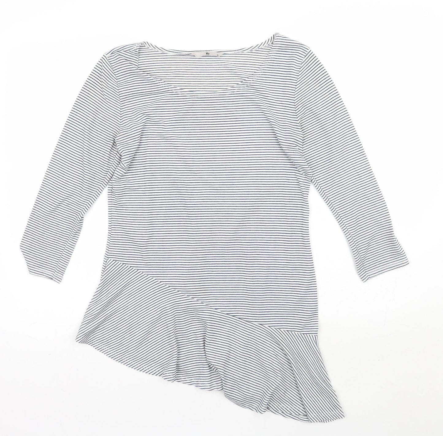 TU Womens White Striped  Basic T-Shirt Size 8