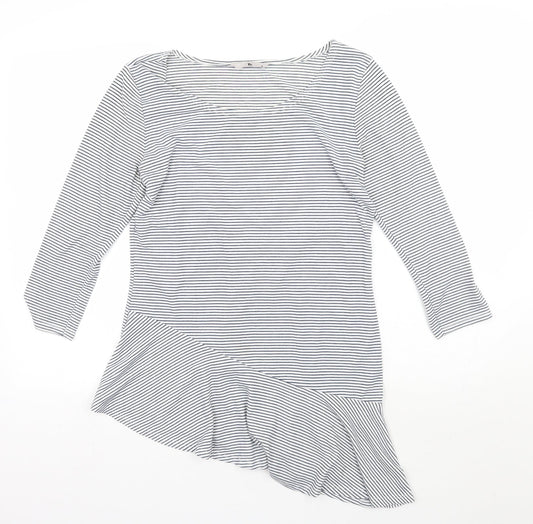 TU Womens White Striped  Basic T-Shirt Size 8