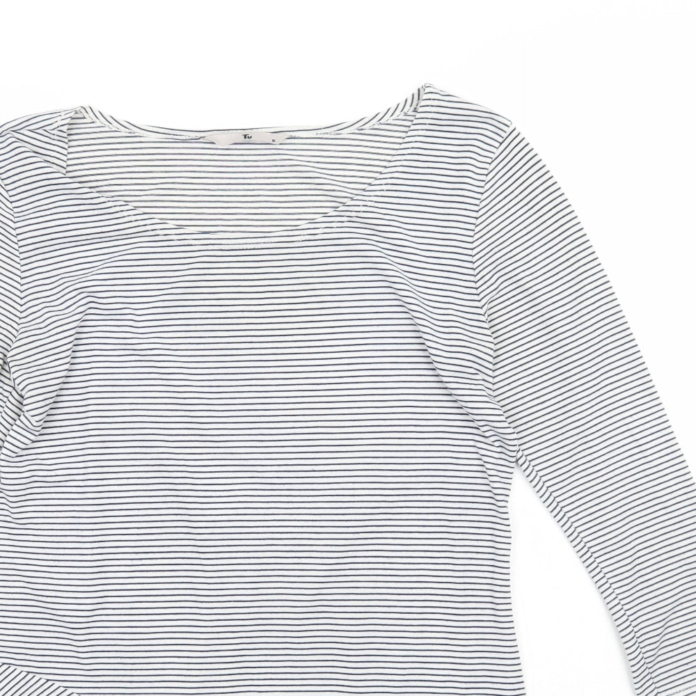 TU Womens White Striped  Basic T-Shirt Size 8