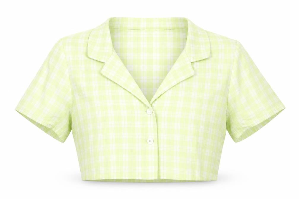 H&M Womens Green Check  Cropped Button-Up Size S
