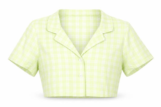 H&M Womens Green Check  Cropped Button-Up Size S
