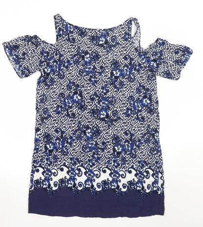 Back view of Papaya women’s blue floral a-line, size UK 12
