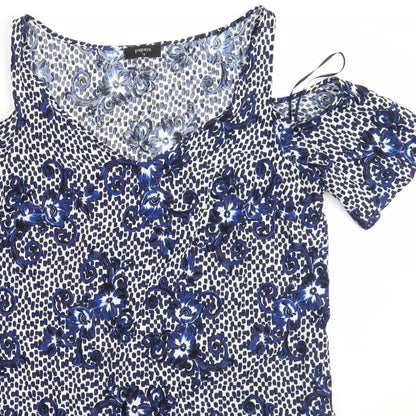Close-up detail of Papaya women’s blue floral a-line, size UK 12