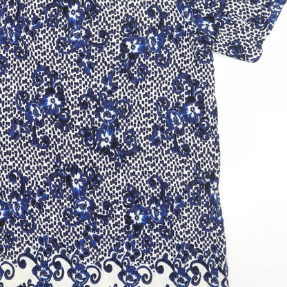 Brand and care label for Papaya women’s blue floral a-line, size UK 12