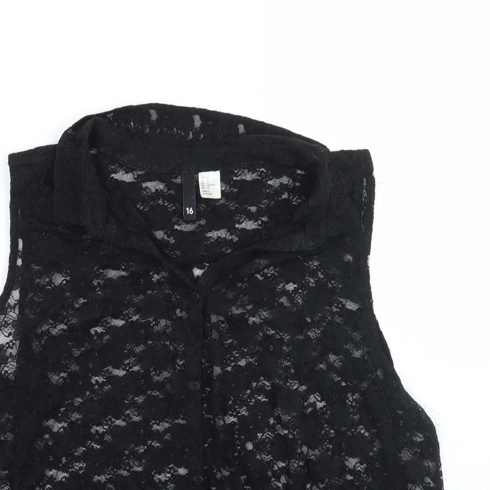 H&M Womens Black   Basic Button-Up Size 16