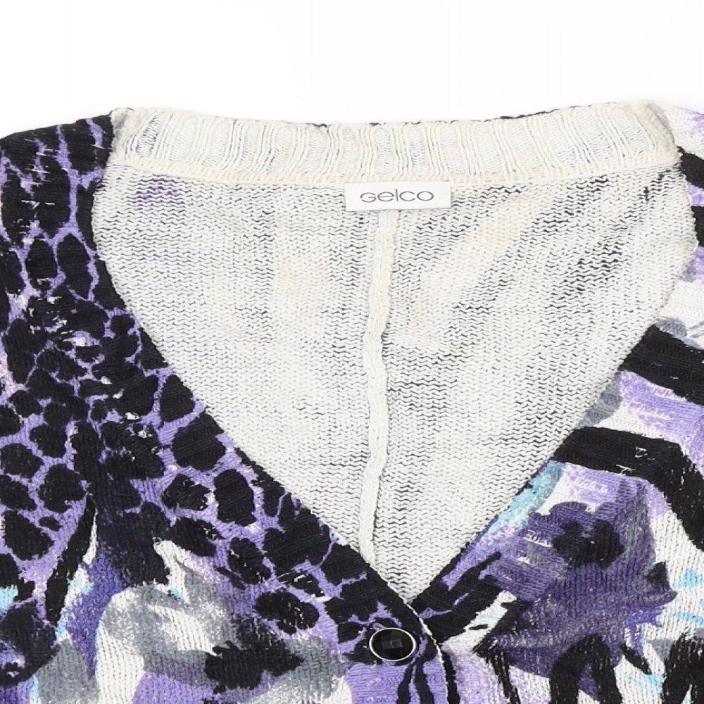 Gelco Womens Purple Animal Print  Cardigan Jumper Size 10