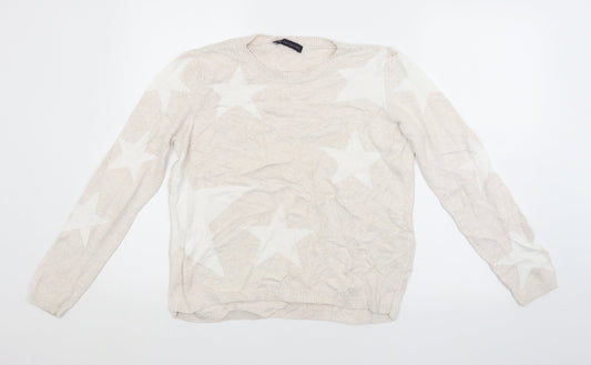 M&S Womens Beige Geometric  Pullover Jumper Size 10