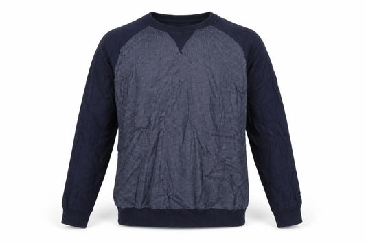 Front view of Easy men’s blue jumper, size M