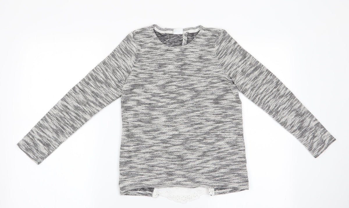 Florence and Fred Girls Grey   Pullover Jumper Size 10-11 Years  - Subtle glitter effect & back lace details