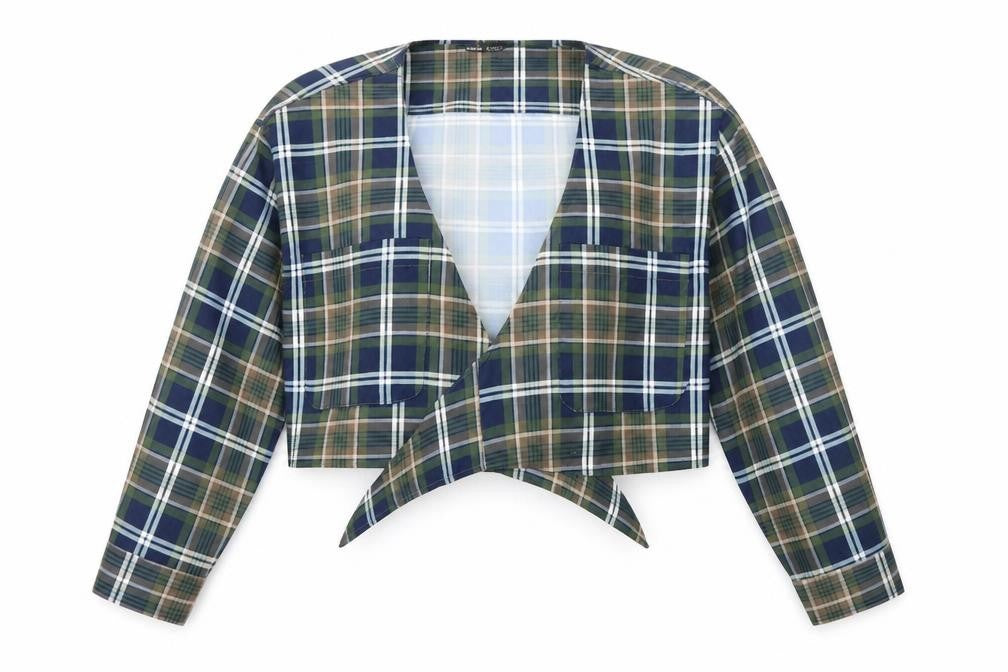 SheIn Womens Multicoloured Plaid  Wrap Blouse Size S