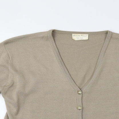 Close-up detail of Gabriella Vicenza women’s beige cape jumper, size UK 14