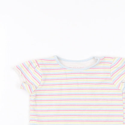 Close-up detail of Primark Baby White Striped Basic T-Shirt, size 18-24, Months