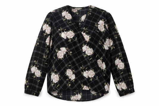 Anthology Womens Black Floral  Basic Blouse Size 12