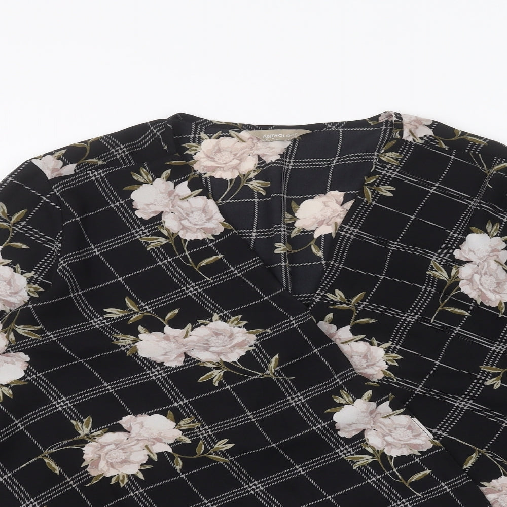 Anthology Womens Black Floral  Basic Blouse Size 12