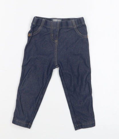 Front view of Next girls’ blue leggings, size 9-12, months