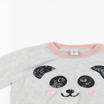 Close-up detail of Tu girls’ silver basic t-shirt, size 3, years