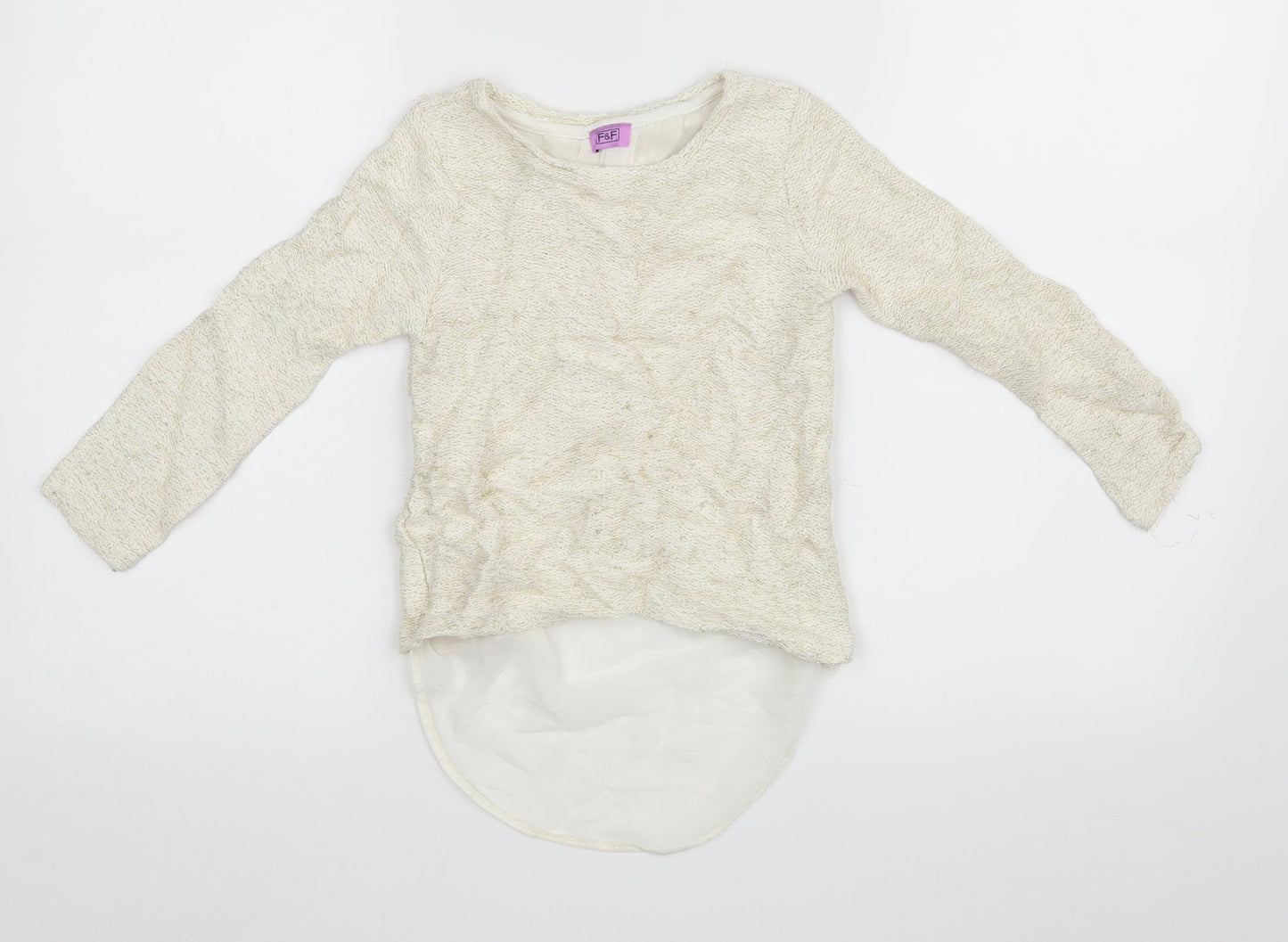F&F Girls White Striped  Basic T-Shirt Size 6-7 Years