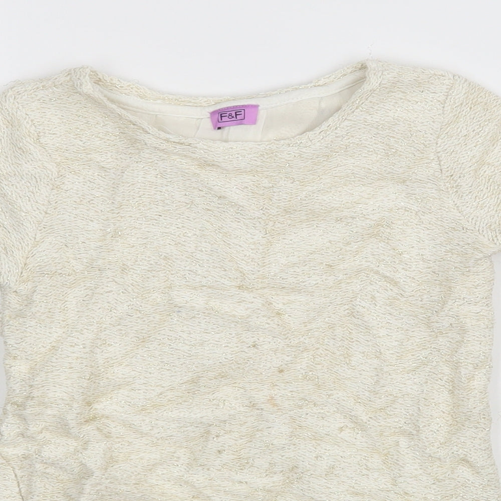 F&F Girls White Striped  Basic T-Shirt Size 6-7 Years