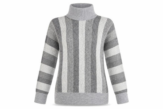 Front view of Papaya women’s grey striped jumper, size M