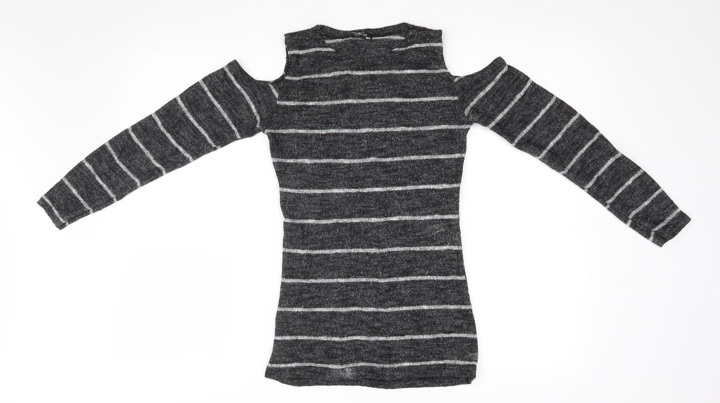 Trendy Womens Grey Striped  Pullover Jumper Size M