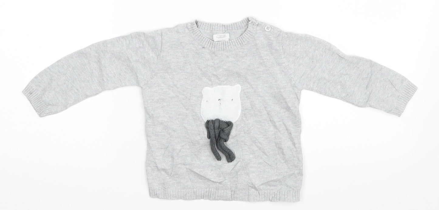 mamas & papas Baby Grey   Pullover Jumper Size 18-24 Months  - Bear