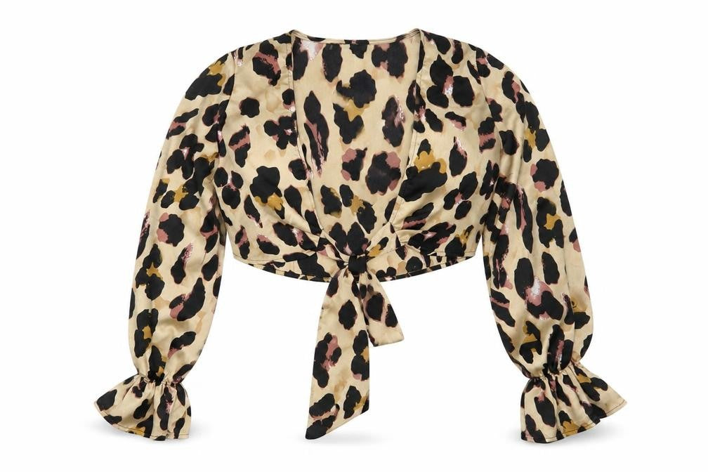 Quiz Womens Gold Animal Print  Wrap Blouse Size 6