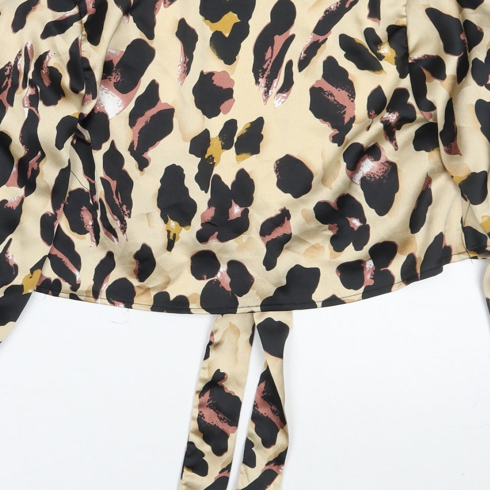 Quiz Womens Gold Animal Print  Wrap Blouse Size 6