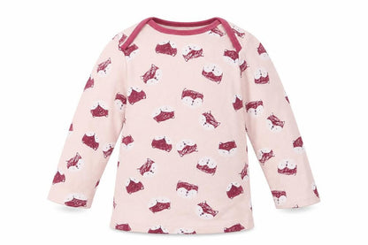Front view of Nutmeg girls’ pink geometric basic t-shirt, size 18-24, months