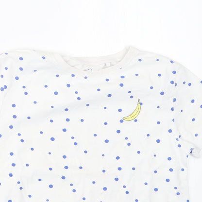 Close-up detail of Next girls’ blue polka dot basic t-shirt, size 10, years