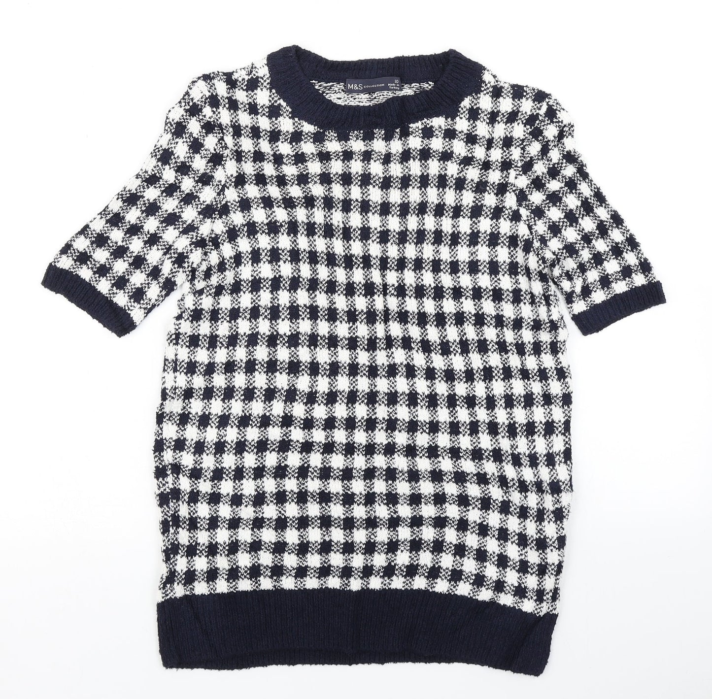 M&S collection Womens Blue Check Knit Pullover Jumper Size 10