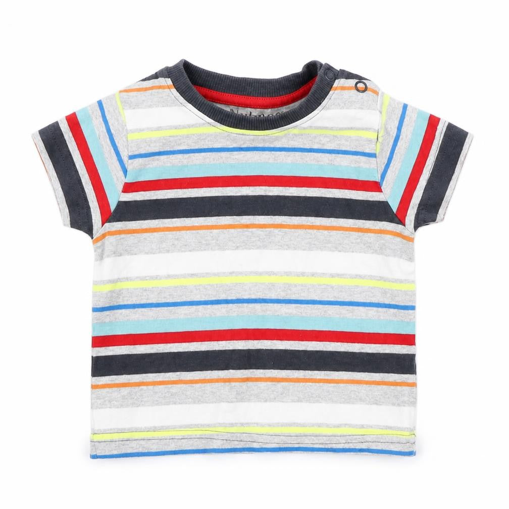 Nutmeg Boys Grey Striped  Basic T-Shirt Size 3-6 Months