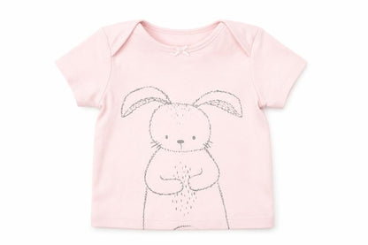 Front view of F&F girls’ pink basic t-shirt, size 6-9, months