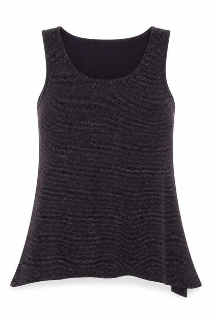 Front view of Dunnes women’s purple basic tank, size UK 12