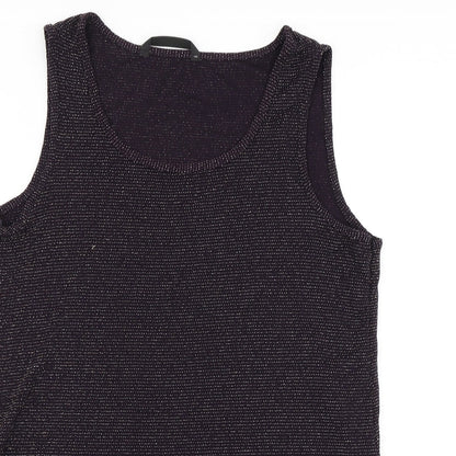 Close-up detail of Dunnes women’s purple basic tank, size UK 12