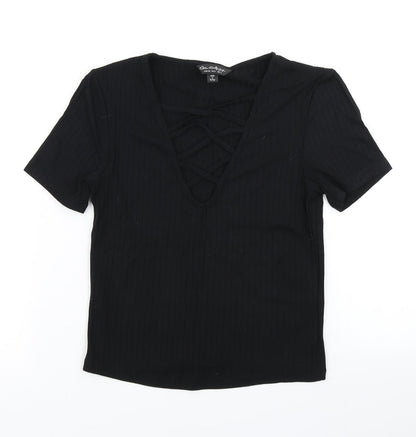 Additional front view of Miss Selfridge women’s black cropped t-shirt, size UK 6