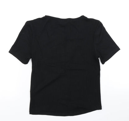 Back view of Miss Selfridge women’s black cropped t-shirt, size UK 6
