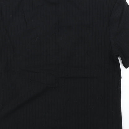 Brand and care label for Miss Selfridge women’s black cropped t-shirt, size UK 6