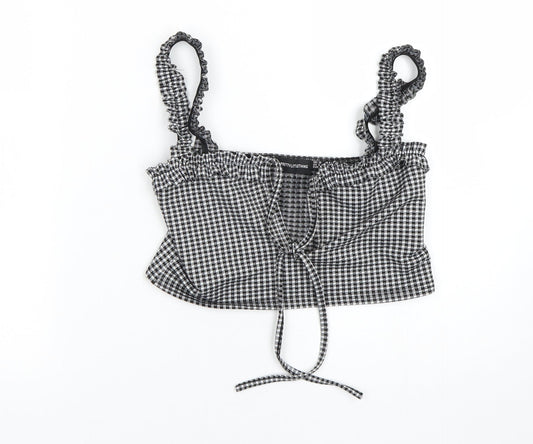 PRETTYLITTLETHING Womens Black Check  Cropped Tank Size 10