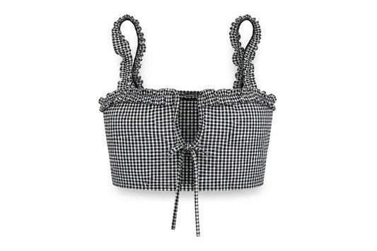 PRETTYLITTLETHING Womens Black Check  Cropped Tank Size 10