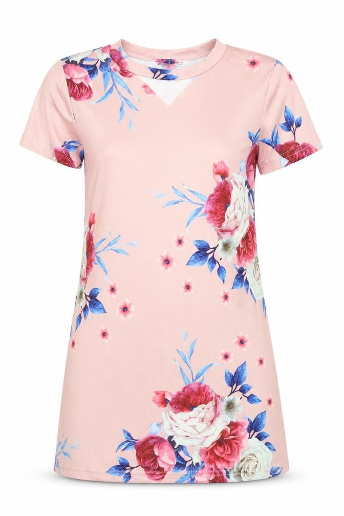 Shien Womens Pink Floral  Basic T-Shirt Size 6