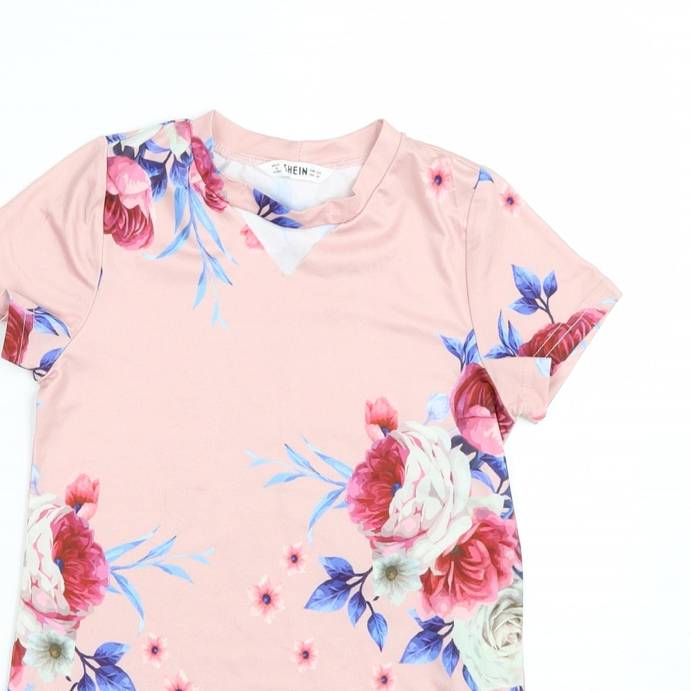 Shien Womens Pink Floral  Basic T-Shirt Size 6